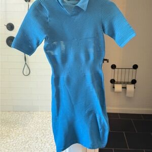 Alexander McQueen Blue Polo Collar Sheath Mini Dress